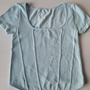 No Boundaries Light Blue Ribbed Short Sleeve Top